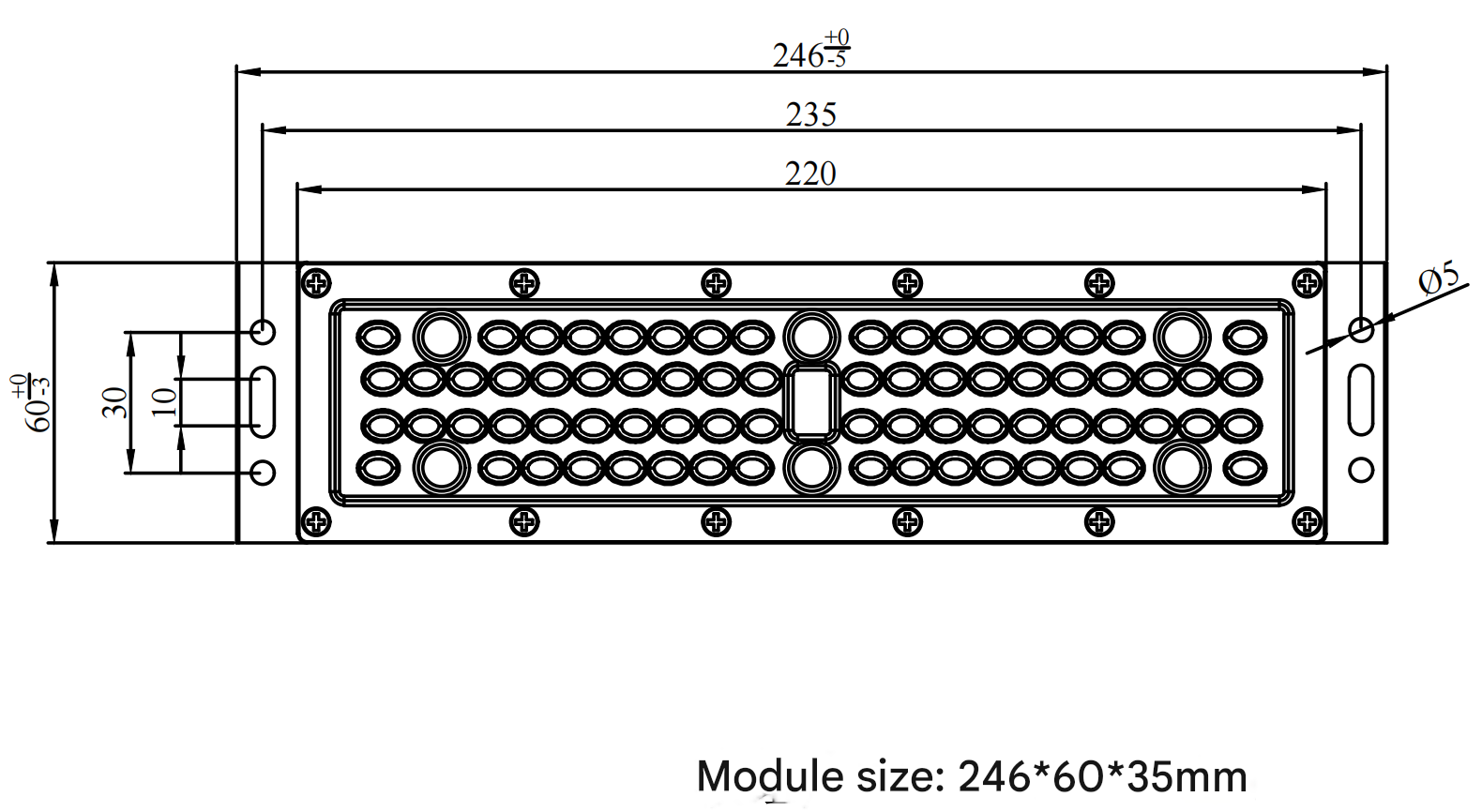 72 In one Power 30-40W 246×60×35mm, DC48V LED Module