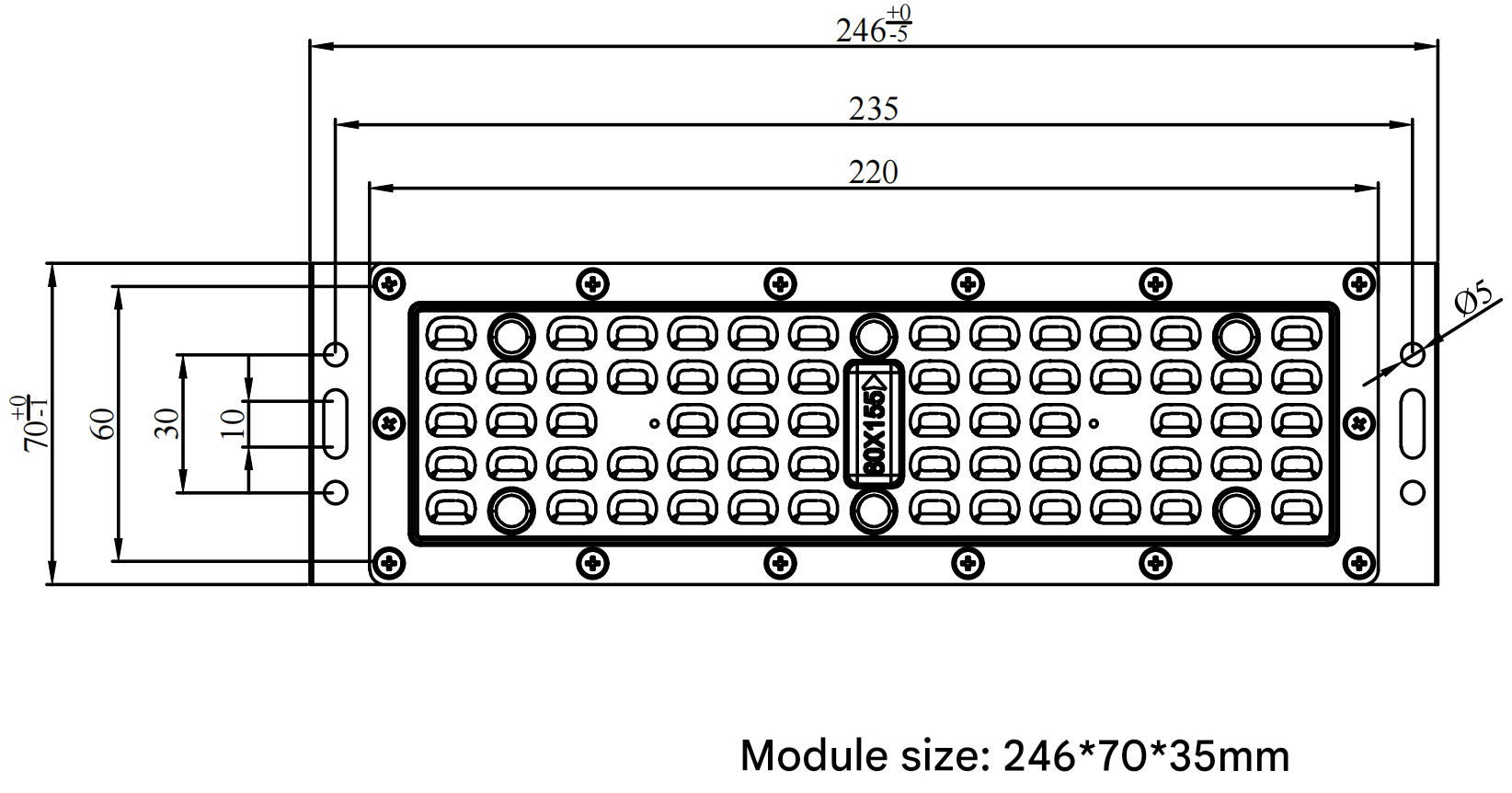 72 In one Power 30-50W 246×70×35mm, DC48V LED Module