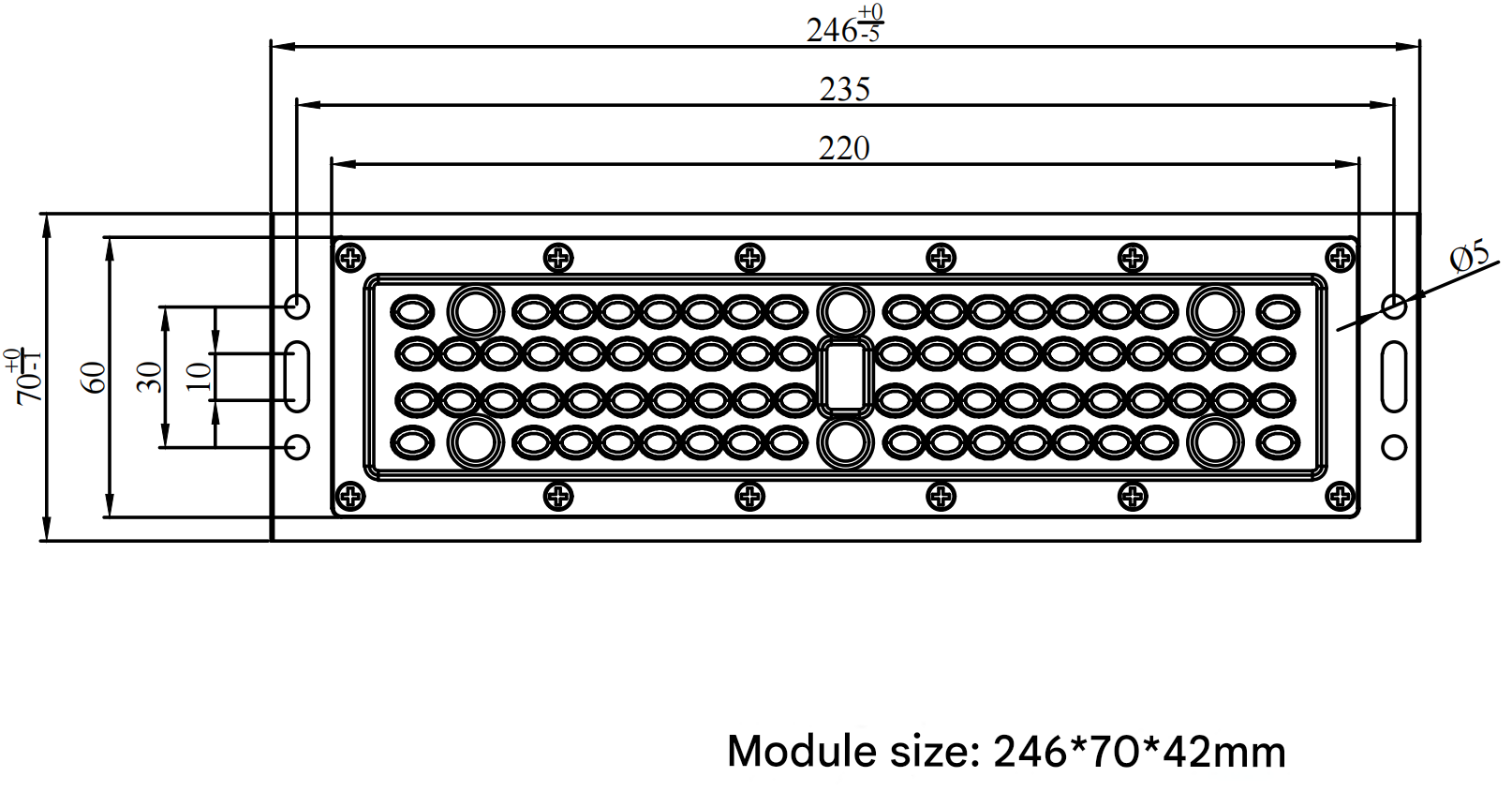 72 In one Power 30-60W 246×70×42mm, DC48V LED Module